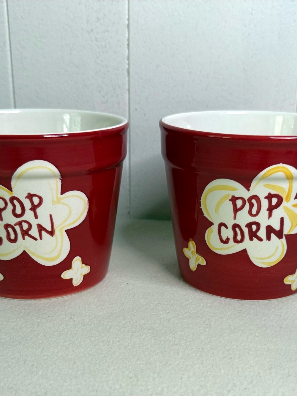 Red Popcorn Ceramic Snack Bowls - Set of 2